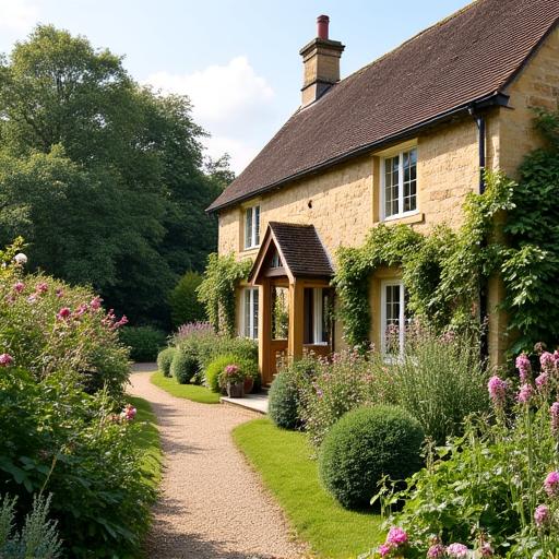 A beautiful garden outside a countryside cottage in the Cotswolds